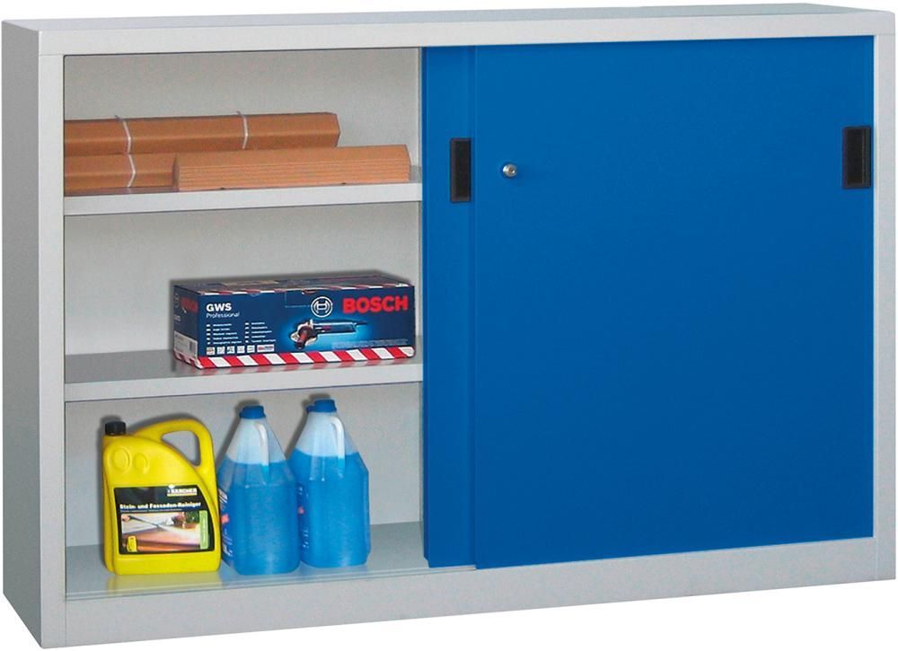 Pavoy Schwerlastschiebetürenschrank 1500 x 400 x 1000 mm gepulvert RAL 7035 5012 Produktbild Pavoy Schwerlastschiebetürenschrank 1500 x 400 x 1000 mm gepulvert RAL 7035 5012