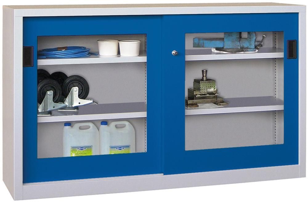 Pavoy Schwerlastschiebetürenschrank 1500 x 400 mm gepulvert Fenster RAL 7035 5012 Produktbild Pavoy Schwerlastschiebetürenschrank 1500 x 400 mm gepulvert Fenster RAL 7035 5012