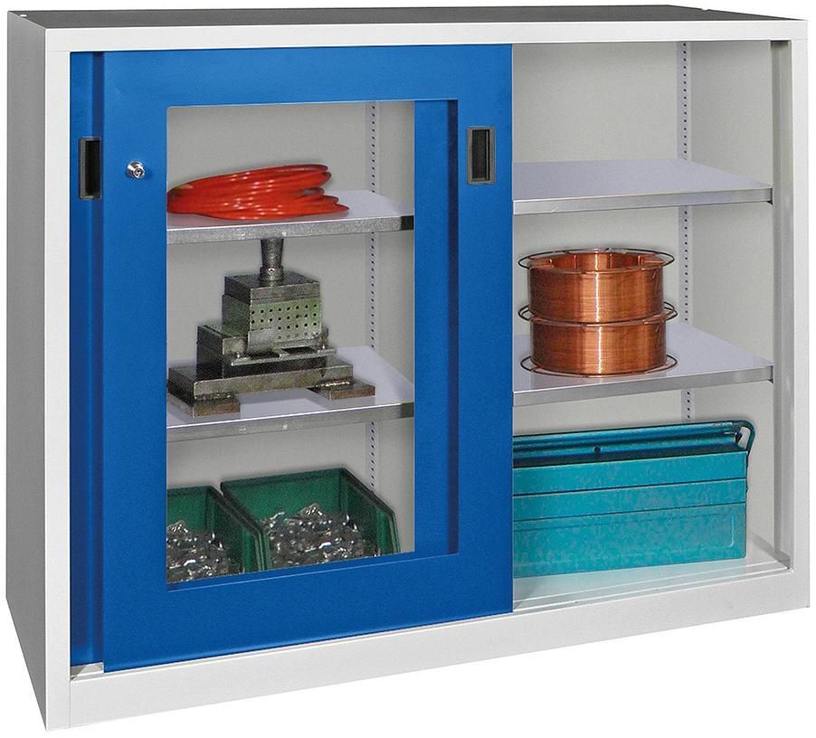 Pavoy Schwerlastschiebetürenschrank 1500 x 500 mm Sichtfenster blau Produktbild Pavoy Schwerlastschiebetürenschrank 1500 x 500 mm Sichtfenster blau