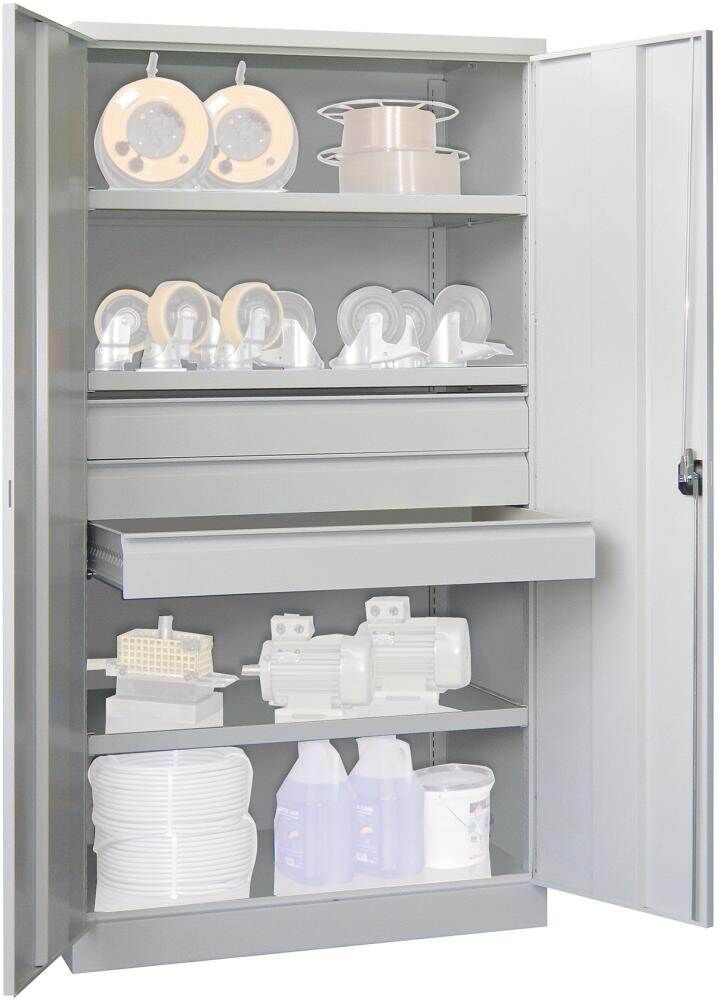 Pavoy Schwerlastschrank 1040x630x1950mm 3 Böden 3x125mm Schubladen Produktbild Pavoy Schwerlastschrank 1040x630x1950mm 3 Böden 3x125mm Schubladen