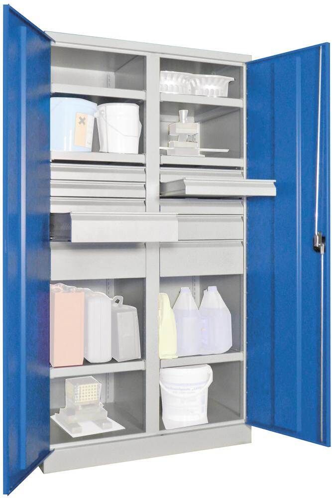 Pavoy Schwerlastschrank mit Trennwand 1040x630x1950mm 6 Böden 10 Schubladen Produktbild Pavoy Schwerlastschrank mit Trennwand 1040x630x1950mm 6 Böden 10 Schubladen