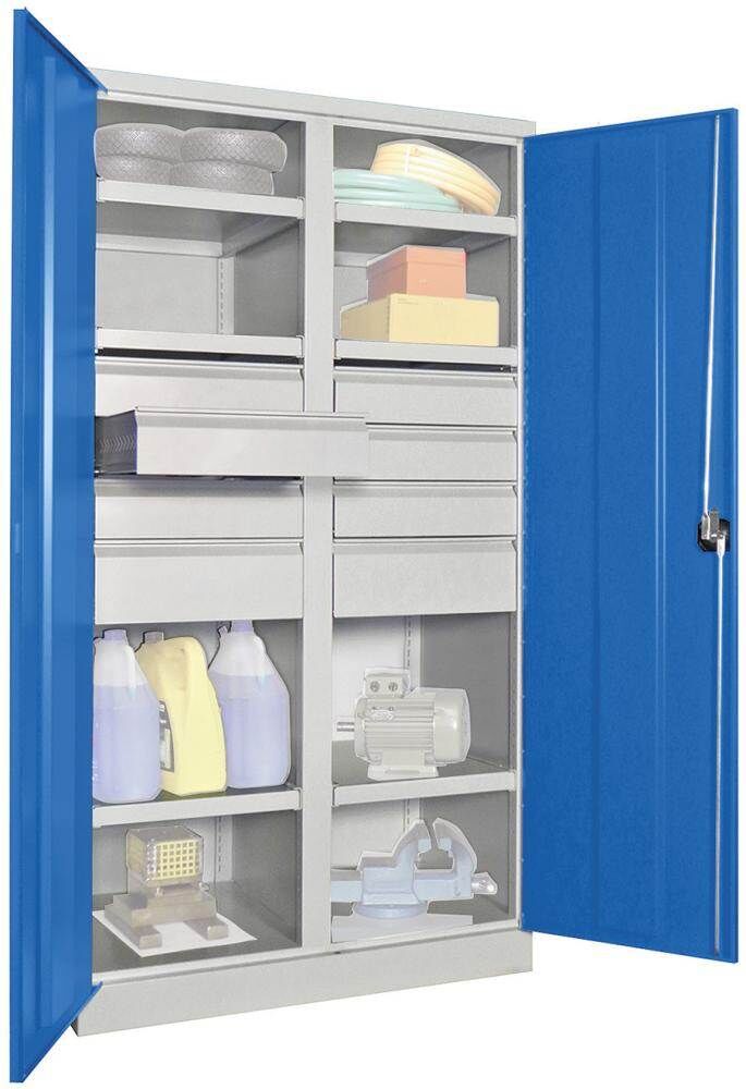 Pavoy Schwerlastschrank 1040x630x1950mm Drehgriff mit Trennwand 6 Böden 8 Schubladen Produktbild Pavoy Schwerlastschrank 1040x630x1950mm Drehgriff mit Trennwand 6 Böden 8 Schubladen