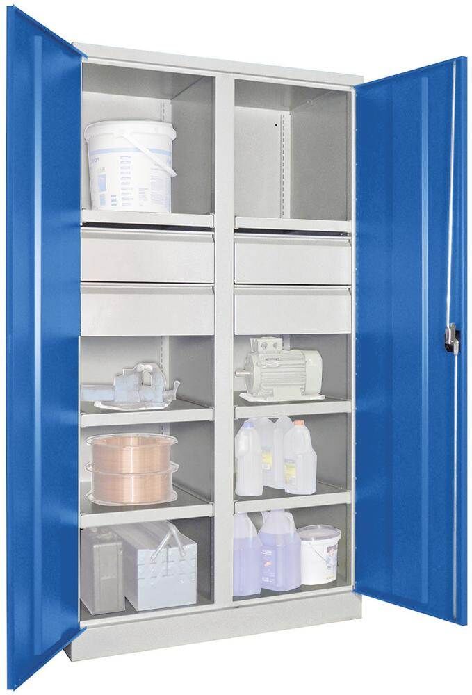 Pavoy Schwerlastschrank Drehgriff mit Trennwand 1040x630x1950mm 6 Böden 4 Schubladen Produktbild Pavoy Schwerlastschrank Drehgriff mit Trennwand 1040x630x1950mm 6 Böden 4 Schubladen