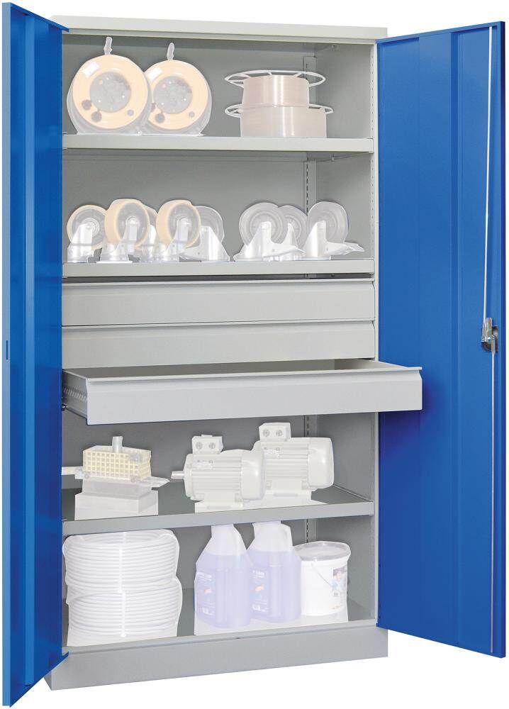 Pavoy Schwerlastschrank 1040 x 630 x 1950 mm Drehgriff 3 Böden 3 Schubladen Produktbild Pavoy Schwerlastschrank 1040 x 630 x 1950 mm Drehgriff 3 Böden 3 Schubladen