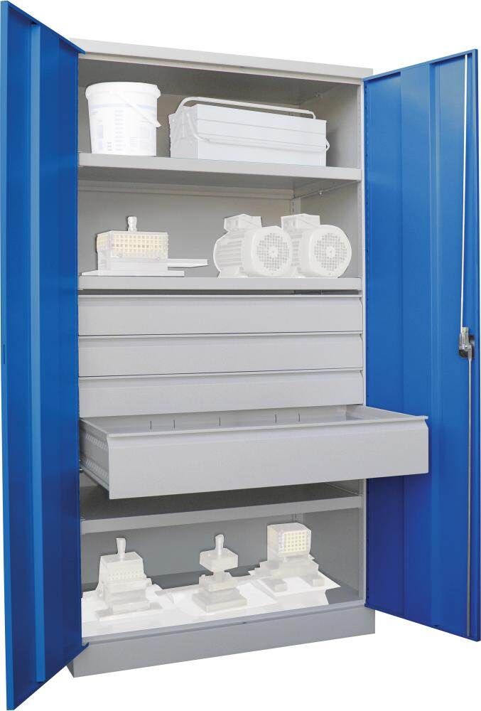 Pavoy Schwerlastschrank 1040 x 630 x 1950 mm Drehgriff 3 Böden 4 Schubladen Produktbild Pavoy Schwerlastschrank 1040 x 630 x 1950 mm Drehgriff 3 Böden 4 Schubladen