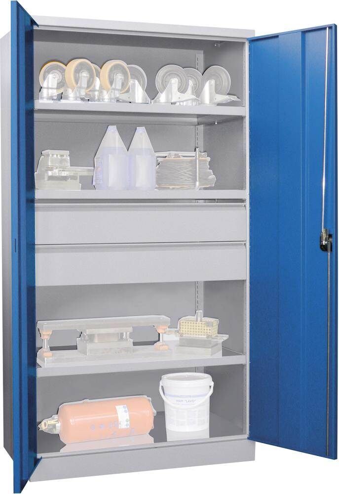 Pavoy Schwerlastschrank Drehgriff 1040x630x1950mm ohne Trennwand 3 Böden 2 Schubladen Produktbild Pavoy Schwerlastschrank Drehgriff 1040x630x1950mm ohne Trennwand 3 Böden 2 Schubladen