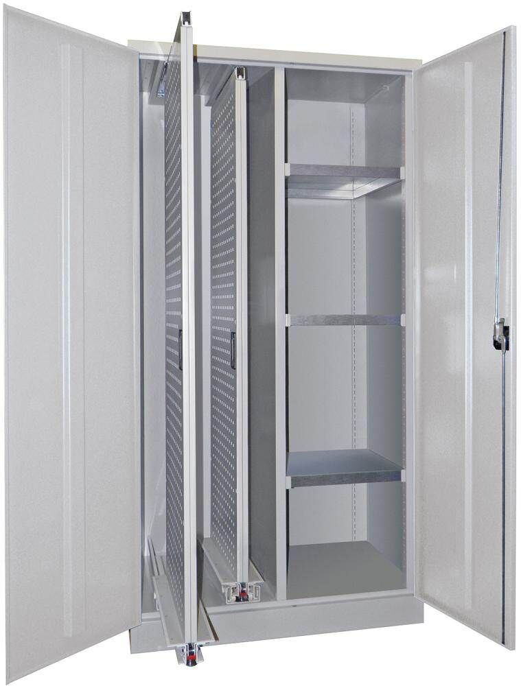 Pavoy Vertikalauszugsschrank 2 Auszüge 3 Böden mit Trennwand 1000x600x1950mm lichtgrau Produktbild Pavoy Vertikalauszugsschrank 2 Auszüge 3 Böden mit Trennwand 1000x600x1950mm lichtgrau