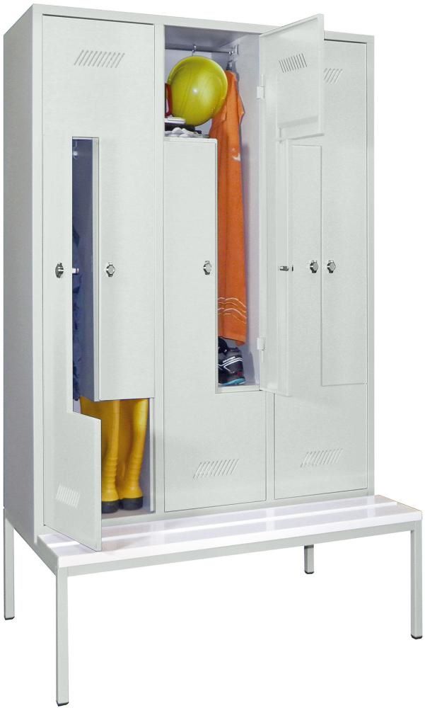 Pavoy Garderobenschrank mit Sitzbankuntergestell B 1200 mm RAL 7035 Produktbild Pavoy Garderobenschrank mit Sitzbankuntergestell B 1200 mm RAL 7035