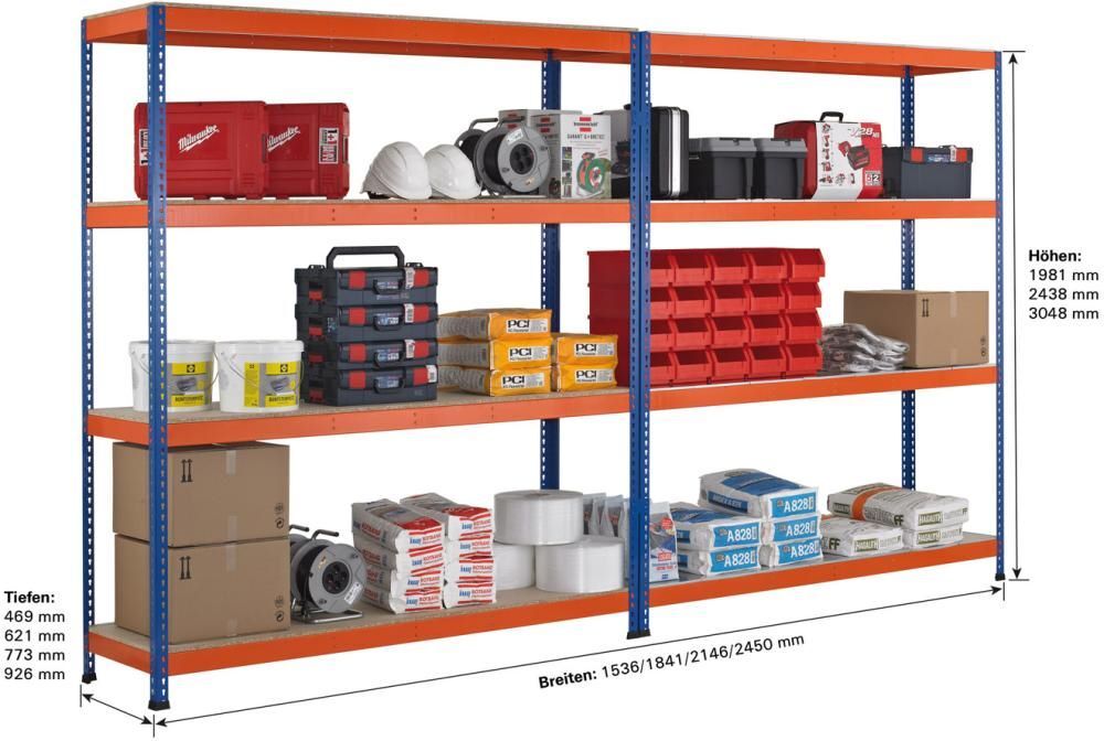 Schulte Regale Weitspannregal Z1 BxTxH 1841x469x1981 mm Grundfeld 4 Spanplatten Fachlast 610 k Produktbild Schulte Regale Weitspannregal Z1 BxTxH 1841x469x1981 mm Grundfeld 4 Spanplatten Fachlast 610 k