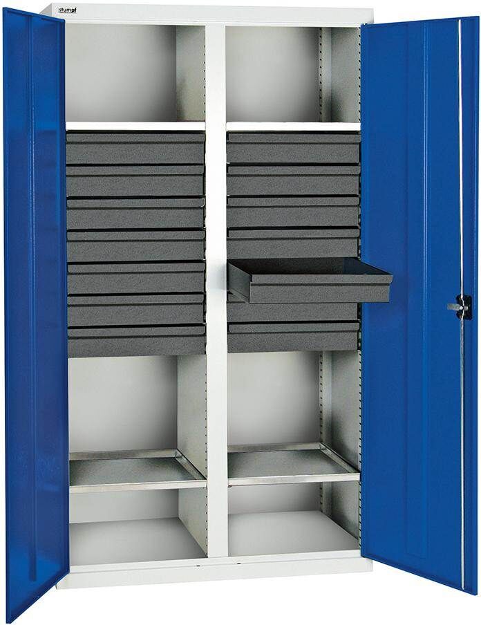 Stumpf Werkzeugschrank 14 Schubladen 4 Fachböden 1800x1000x500mm grau enzianblau Produktbild Stumpf Werkzeugschrank 14 Schubladen 4 Fachböden 1800x1000x500mm grau enzianblau