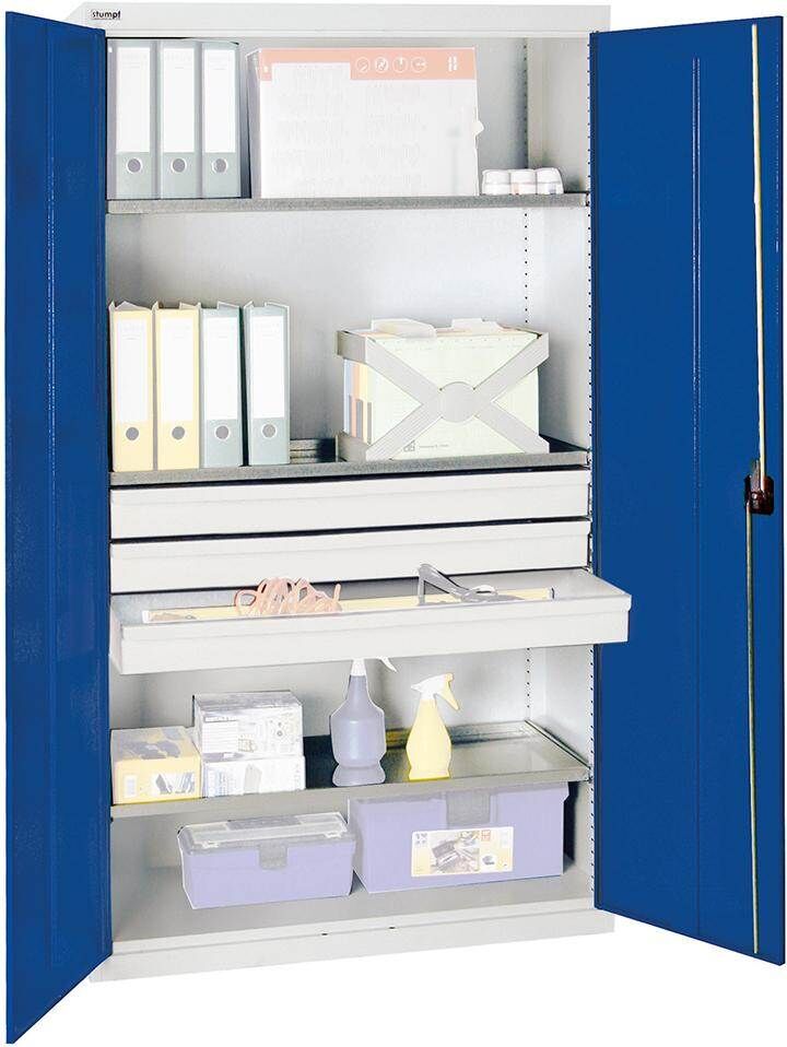 Stumpf Werkzeugschrank S2000 lichtgrau enzianblau 3 Fachböden 3 Schubladen Produktbild Stumpf Werkzeugschrank S2000 lichtgrau enzianblau 3 Fachböden 3 Schubladen