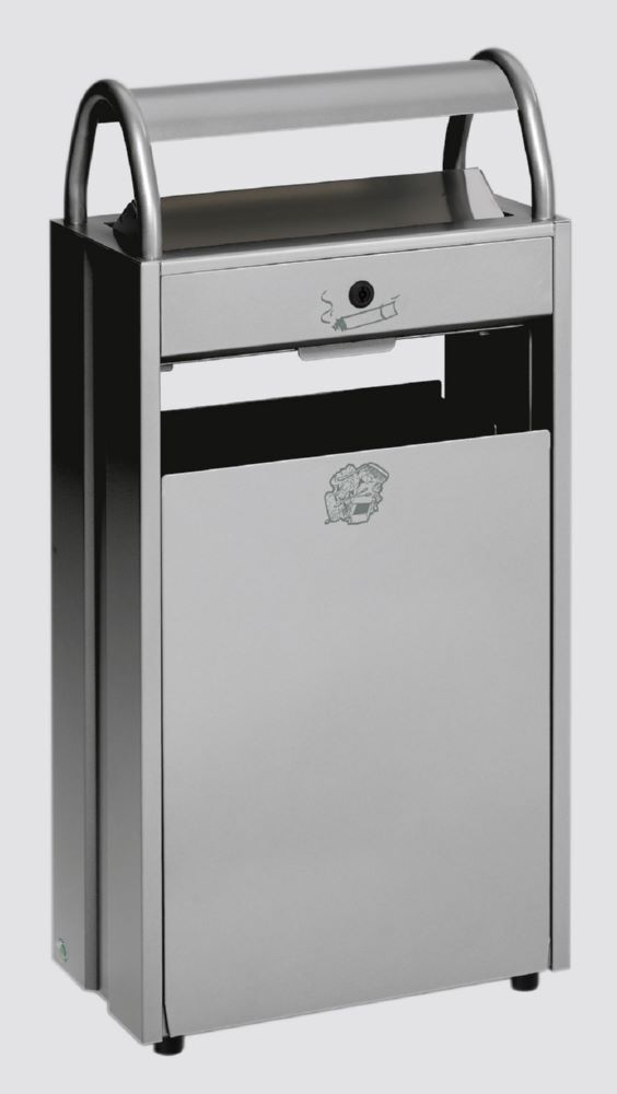 Var Abfallbehälter mit Ascher B 48 silber Produktbild Var Abfallbehälter mit Ascher B 48 silber