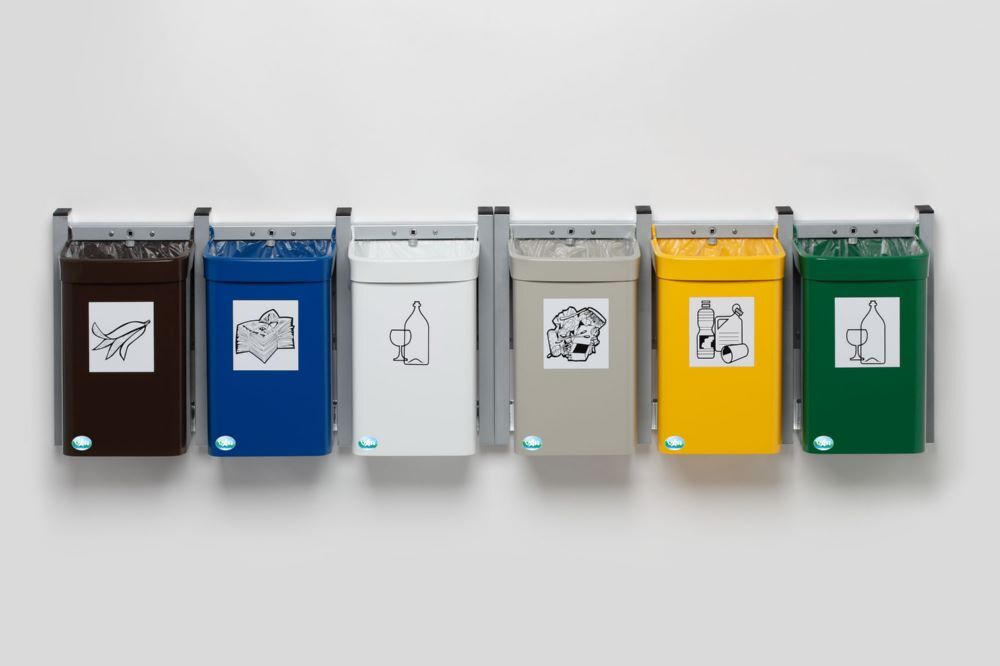 Var Abfallsammler Wandgerät G3 3er Kombination Pictogrammaufkleber grün gelb grau Produktbild Var Abfallsammler Wandgerät G3 3er Kombination Pictogrammaufkleber grün gelb grau bild 2