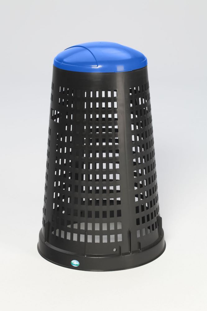 Var Korbständer aus Kunststoff schwarz mit Klemmring und Deckel blau Produktbild Var Korbständer aus Kunststoff schwarz mit Klemmring und Deckel blau