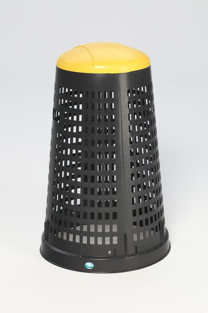 Var Korbständer aus Kunststoff schwarz mit Klemmring und Deckel gelb Produktbild Var Korbständer aus Kunststoff schwarz mit Klemmring und Deckel gelb