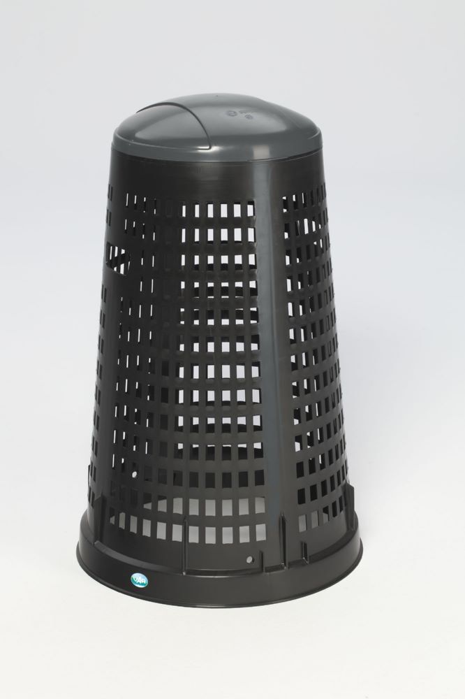 Var Korbständer 90 Liter Kunststoff schwarz mit Klemmring und Deckel grau Produktbild Var Korbständer 90 Liter Kunststoff schwarz mit Klemmring und Deckel grau