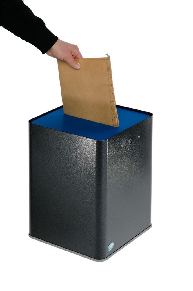 VAR Papiersammler P40 DSGVO silber blau 350 x 350 x 460 mm Produktbild VAR Papiersammler P40 DSGVO silber blau 350 x 350 x 460 mm