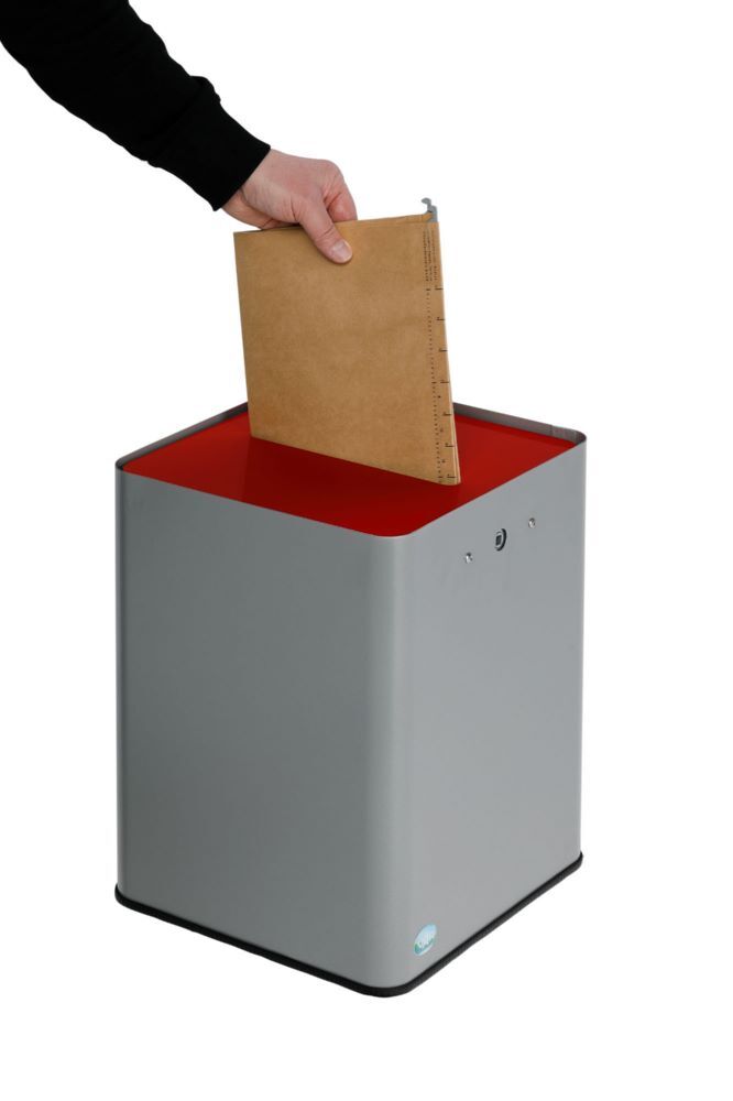 VAR Papiersammler P40 DSGVO silber rot 350 x 350 x 460 mm Produktbild VAR Papiersammler P40 DSGVO silber rot 350 x 350 x 460 mm