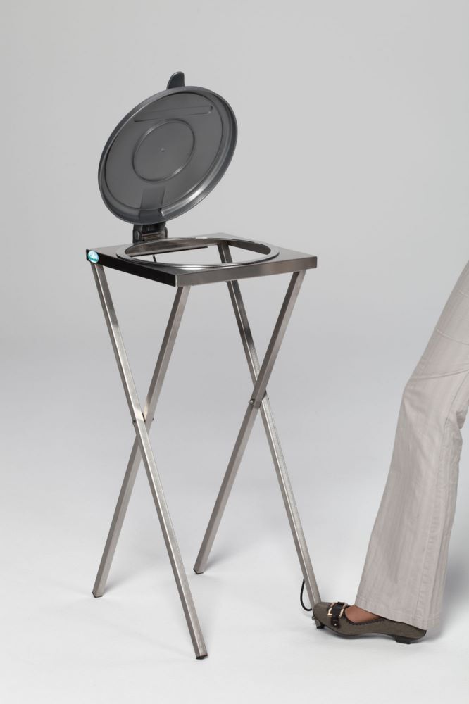 Var Scherenständer Müllsackständer mit Fußpedal Deckel silber Produktbild Var Scherenständer Müllsackständer mit Fußpedal Deckel silber
