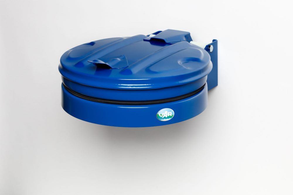 Var Wandgerät für Müllsäcke mit Metalldeckel Höhe 155 mm blau Produktbild Var Wandgerät für Müllsäcke mit Metalldeckel Höhe 155 mm blau