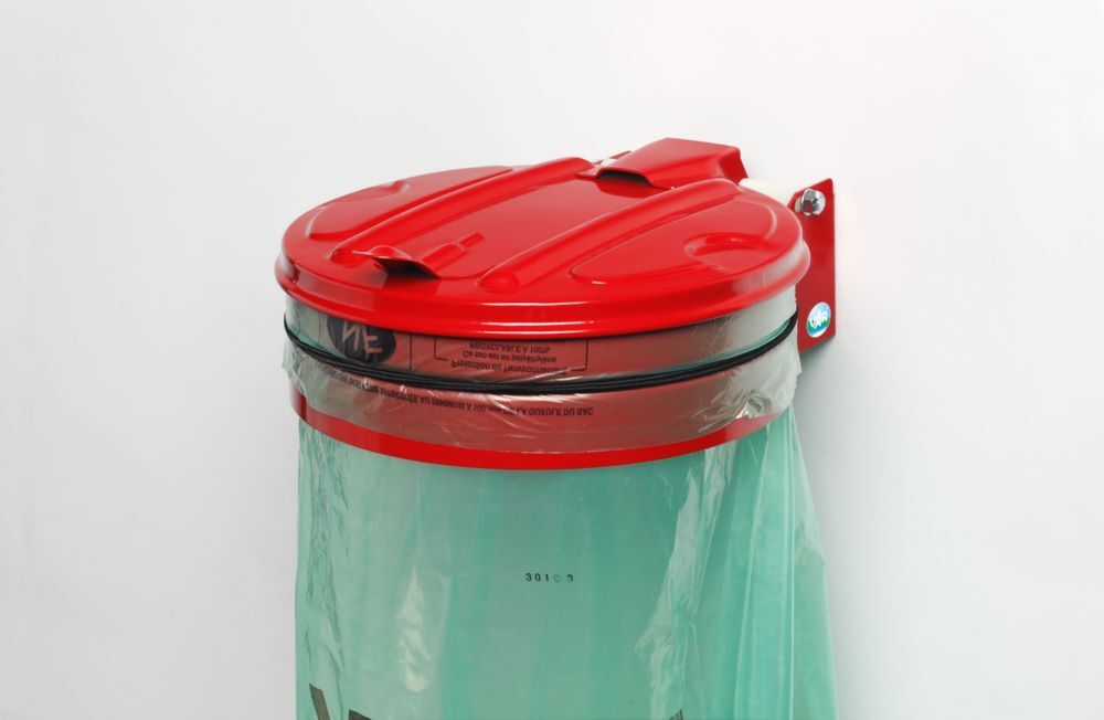 Var Wandgerät für Müllsäcke mit Metalldeckel rot H 155 x T 445 mm Produktbild Var Wandgerät für Müllsäcke mit Metalldeckel rot H 155 x T 445 mm