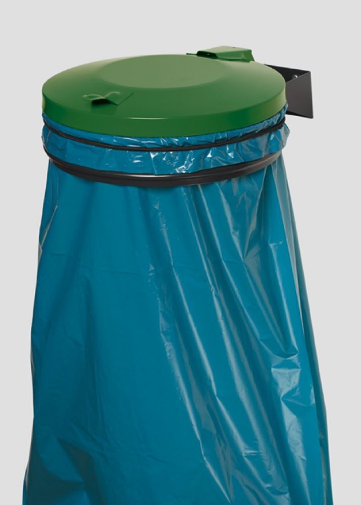 Var Wandhalterung Müllsack anthrazit mit Deckel grün Produktbild Var Wandhalterung Müllsack anthrazit mit Deckel grün