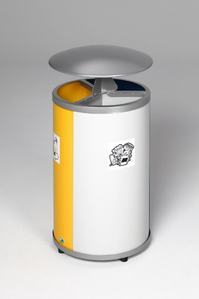 Var Wertstoffstation 3 fach mit Dach gelb blau lichtgrau jeweils 30 Liter Produktbild Var Wertstoffstation 3 fach mit Dach gelb blau lichtgrau jeweils 30 Liter