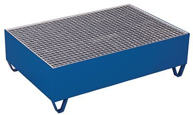 Variofit Auffangwanne mit Gitterrost für 2 Fässer jeweils 200 Liter 1200x800x360mm blau Produktbild Variofit Auffangwanne mit Gitterrost für 2 Fässer jeweils 200 Liter 1200x800x360mm blau
