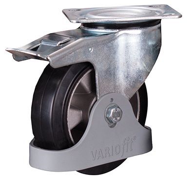 Variofit Bremsrolle Elastikvollgummi 160x50mm schwarz mit Fußschutz Traglast 300kg Produktbild Variofit Bremsrolle Elastikvollgummi 160x50mm schwarz mit Fußschutz Traglast 300kg