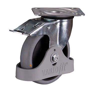 Variofit Bremsrolle 125x32mm grau elektrisch leitfähig mit Fußschutz Produktbild Variofit Bremsrolle 125x32mm grau elektrisch leitfähig mit Fußschutz