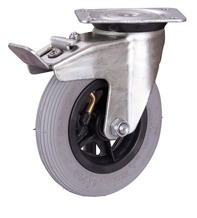 Variofit Bremsrolle mit Luftreifen 150x30mm grau Traglast 50kg Produktbild Variofit Bremsrolle mit Luftreifen 150x30mm grau Traglast 50kg