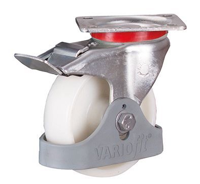 Variofit Bremsrolle Polyamid 125x38mm weiß mit Fußschutz Traglast 200kg Produktbild Variofit Bremsrolle Polyamid 125x38mm weiß mit Fußschutz Traglast 200kg