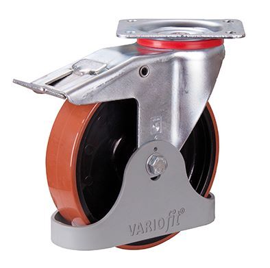 Variofit Bremsrolle Polyurethan 200 x 50 mm mit Fußschutz Produktbild Variofit Bremsrolle Polyurethan 200 x 50 mm mit Fußschutz