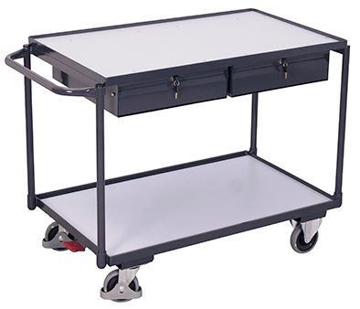Variofit ESD Tischwagen 1175x625x850mm mit 2 Ladeflächen und 2 Schubladen Produktbild Variofit ESD Tischwagen 1175x625x850mm mit 2 Ladeflächen und 2 Schubladen