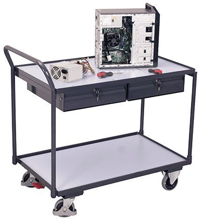 Variofit ESD Tischwagen 1125x625x1010mm mit 2 Ladeflächen und 2 Schubladen Produktbild Variofit ESD Tischwagen 1125x625x1010mm mit 2 Ladeflächen und 2 Schubladen