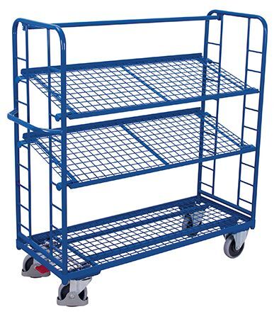 Variofit Etagenwagen mit 3 Drahtgitterböden 1510x550x1535mm Produktbild Variofit Etagenwagen mit 3 Drahtgitterböden 1510x550x1535mm