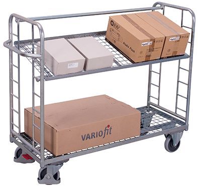 Variofit Etagenwagen mit 2 Drahtgitterböden verzinkt 1805x650x1275mm Produktbild Variofit Etagenwagen mit 2 Drahtgitterböden verzinkt 1805x650x1275mm bild 2