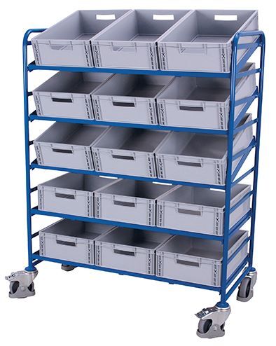 Variofit Eurokastenwagen mit 15 Kunststoffkästen Traglast 200kg Produktbild Variofit Eurokastenwagen mit 15 Kunststoffkästen Traglast 200kg