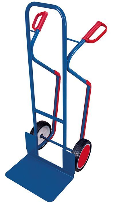 Variofit Stahlrohrkarre mit großer Schaufel Traglast blau 570x657x1315mm Produktbild Variofit Stahlrohrkarre mit großer Schaufel Traglast blau 570x657x1315mm